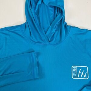FINTECH Long Sleeve Hooded Sun Shirt Rash Guard Blue XL Performance Fishing